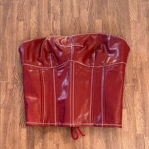 EDIKTED RED LEATHER CORSET TOP SIZE SMALL *SMALL TEAR*
